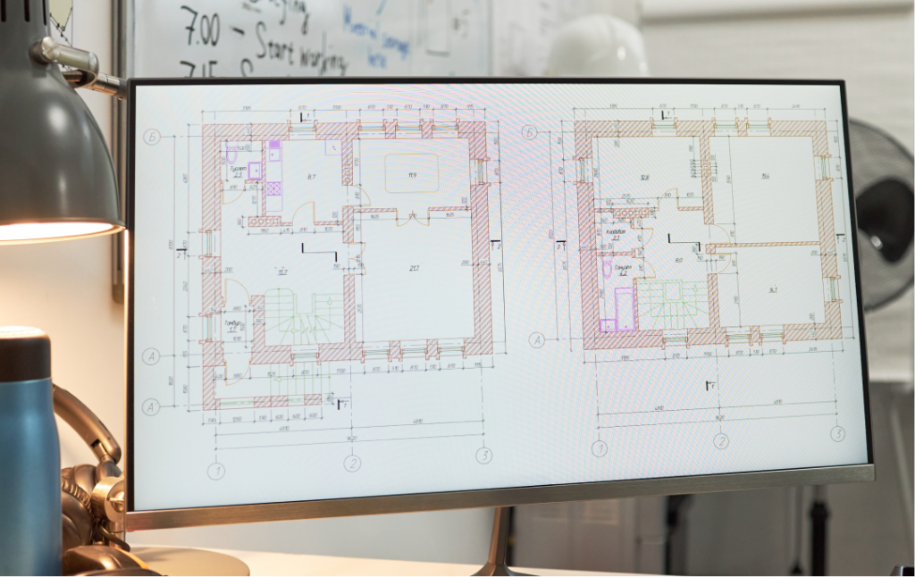 CADソフトで施設図面を作成する様子